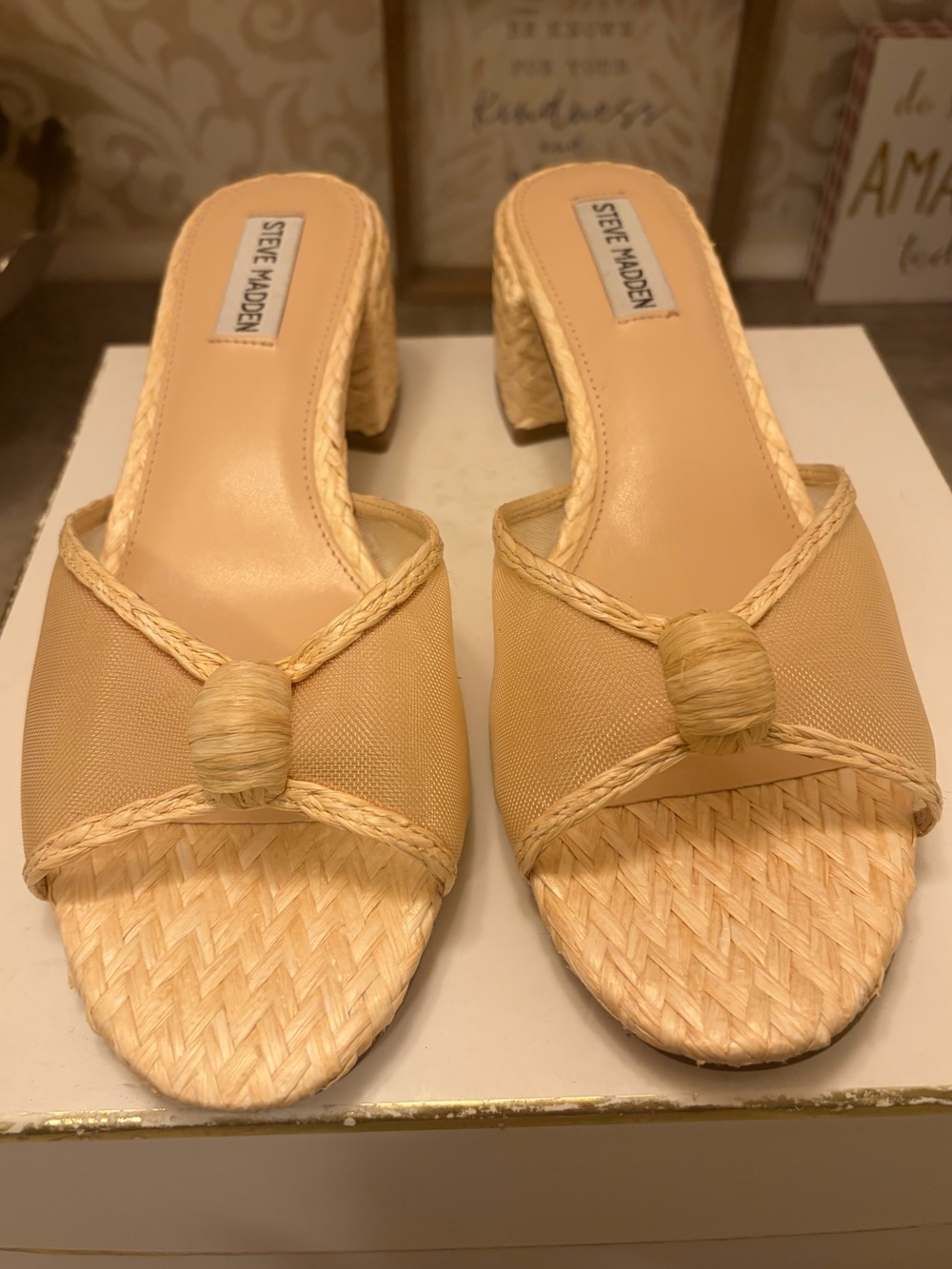 Steve Madden Beige Woven Knot Mule Heels